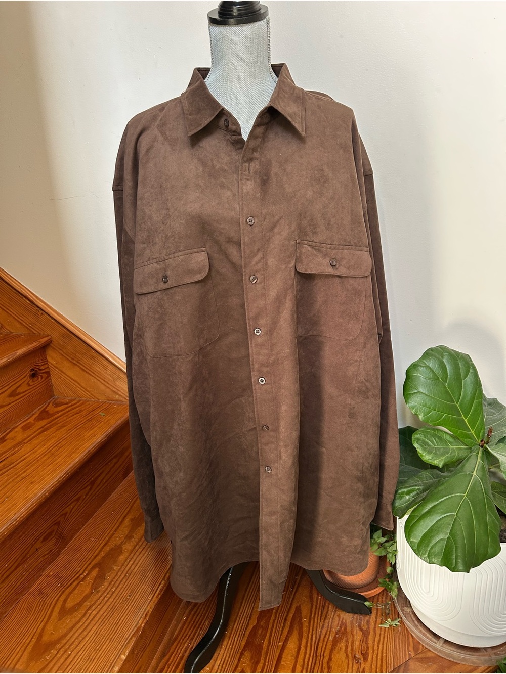 Men's Casual Brown Button-Down Shirt Jacket